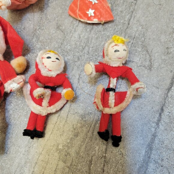 Vtg~KITSCHY~Christmas Ornament Lot 5 Japan Santa Angel Pixie Elves Flocked Bead - Picture 5 of 7